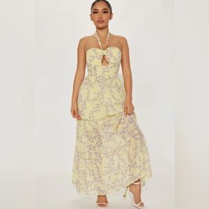 NWT Almost Famous Women's Yellow Floral Halter Maxi Dress - Size S